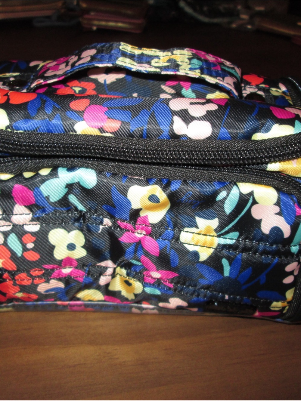 lug Black Floral Print Cosmetic Bag with Multicolor Flowers